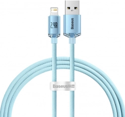 Câble USB pour appareils Apple Baseus Crystal Shine, 2.4A, 1,2 m en bleu