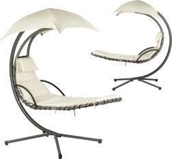 Chaise longue suspendue avec baldaquin, beige