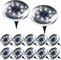 Lampes de jardin LED encastrées solaires en acier inoxydable, 12 pcs, diamètre 11,5 cm