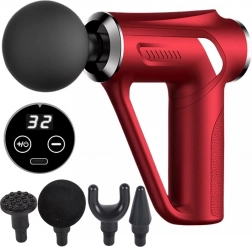 Pistolet de massage musculaire 30 W, 32 vitesses, 4 embouts – rouge