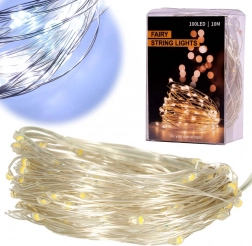 Guirlande LED filaire décorative 5 m, 50 LED à piles – Blanc hivernal