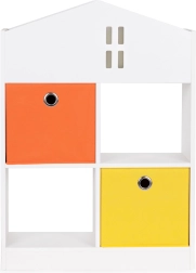 Bibliothèque enfant en forme de petite maison avec compartiments et bacs en tissu ECOTOYS