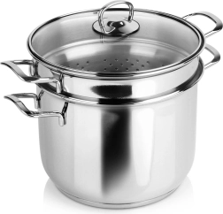 Casserole à pâtes en acier inoxydable avec couvercle en verre ANETT 6 l, 3 pièces