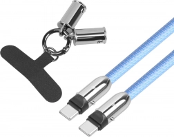 Câble USB‑C bleu 2‑en‑1 avec cordon tour de cou 1 m