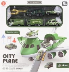 Avion avec garage pliable et petites voitures militaires