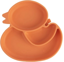 Assiette pour enfants en silicone avec ventouse, compartimentée – canard, orange 19,5 × 19 cm