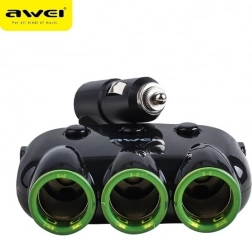 Awei C-3S répartiteur pour allume-cigare avec 3 prises et 2 ports USB