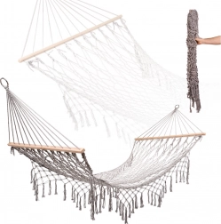 Hamac de jardin Boho avec franges gris 200 cm