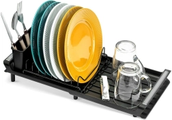 Égouttoir à vaisselle métallique extensible Vilde noir 28–47,5 × 20 × 13 cm