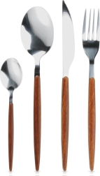 Set de couverts en acier inoxydable 16 pièces avec look bois sur les poignées