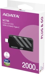 ssd externe adata sc735 2 to usb 3.2 gen 2 (jusqu’à 1050/1000 mo/s) gris