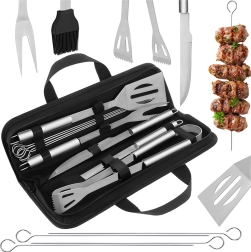Ensemble d’ustensiles de barbecue Kaminer 9 pièces en acier inoxydable dans un étui