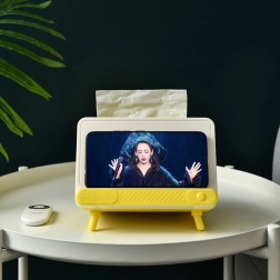 Boîte à mouchoirs avec support téléphone style TV rétro – jaune