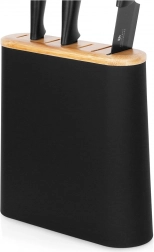 Bloc à couteaux noir avec compartiments en bambou