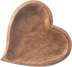 Plateau en bois de manguier pour en-cas, cœur 25 × 25 cm