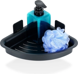 Étagère de douche d’angle noire, autocollante 28 × 22 × 8 cm