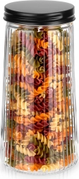 Bocal en verre nervuré pour aliments secs 1,4 l avec couvercle noir