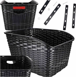 Panier arrière de vélo aspect rotin pour porte-bagages avec catadioptre
