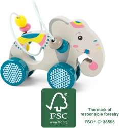 small foot éléphant en bois sur roulettes jungle