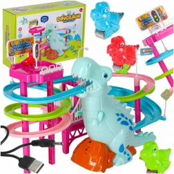Piste de course dinosaures avec toboggan, escalier mobile, LED et son