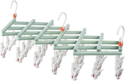 Étendoir pliant pour linge avec pinces, 29 clips, vert