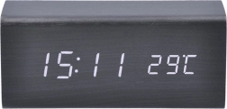 Horloge LED Solight avec réveil et thermomètre, finition bois noir