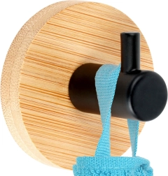 Crochet mural autocollant en bambou avec métal noir 5 × 3,5 cm