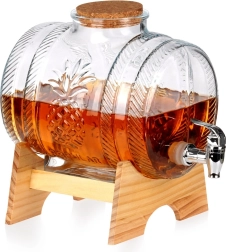 Distributeur de boissons en verre avec robinet et support en bois 5 l