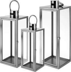 Set de lanternes argentées en acier inoxydable et verre RUHHY 38/49/63 cm - 3 pcs