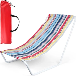 Chaise longue de plage pliante avec tissu rayé et sac de transport