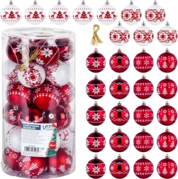 Set de boules de Noël incassables rouges et blanches 6 cm, 30 pcs