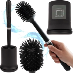 Brosse WC en silicone RUHHY noire avec support mural et récipient