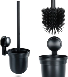 Brosse WC en silicone avec support mural et égouttoir, noire