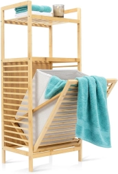 Étagère de salle de bains en bambou avec panier à linge Vilde 40 × 30 × 95 cm