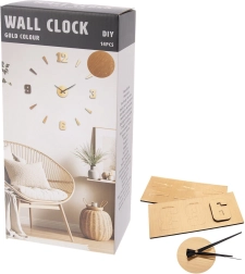 Horloge murale adhésive en bois avec effet doré