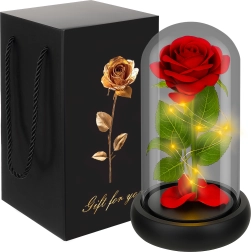 Ruhhy rose éternelle sous verre avec éclairage LED dans une boîte cadeau XL - 1 pièce