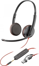 Casque POLY Blackwire 3225 USB‑C avec adaptateur USB‑A et 3,5 mm
