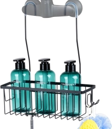 Étagère de douche suspendue en métal, noire, 33,5 × 12,5 × 38 cm