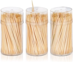 Cure-dents en bambou 6,5 cm, 3×200 pcs avec distributeur