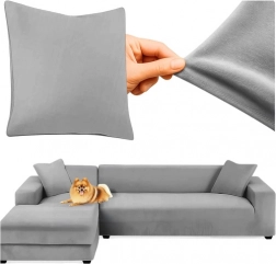 Housse pour canapé d’angle RUHHY - velours extensible gris foncé 145 - 185 cm