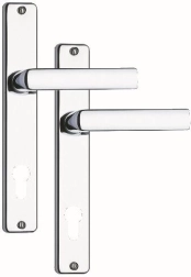 Poignée de porte avec plaque 90 mm pour cylindre, chrome satiné/inox