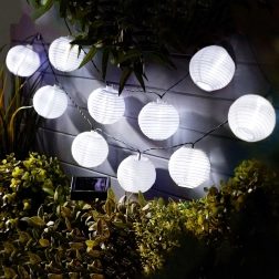 Guirlande solaire avec lampions blancs et LED blanc froid, 2,5 m
