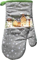 Manique de cuisine de Noël motifs maisons enneigées 18 × 30 cm