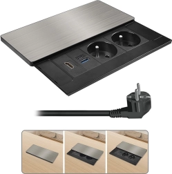 Bloc encastrable de prises Solight avec cache coulissant, HDMI et charge USB 20 W PD, argenté