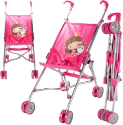 Poussette rose pliable pour poupées Unicorn