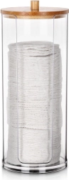 Distributeur de cotons démaquillants en acrylique avec couvercle en bambou 7 × 18 cm