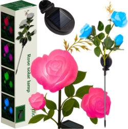 Lampe de jardin solaire rose LED, 3 fleurs artificielles