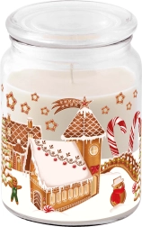 Bougie parfumée en verre avec couvercle Maisonnette en pain d’épices 510 g