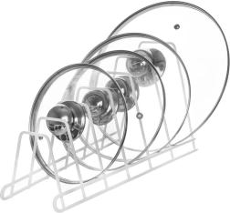Support blanc en métal pour couvercles, assiettes et planches 34 × 17 × 18,5 cm