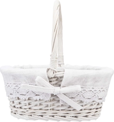 Panier ovale en osier blanc Altom Design avec anse et doublure en tissu